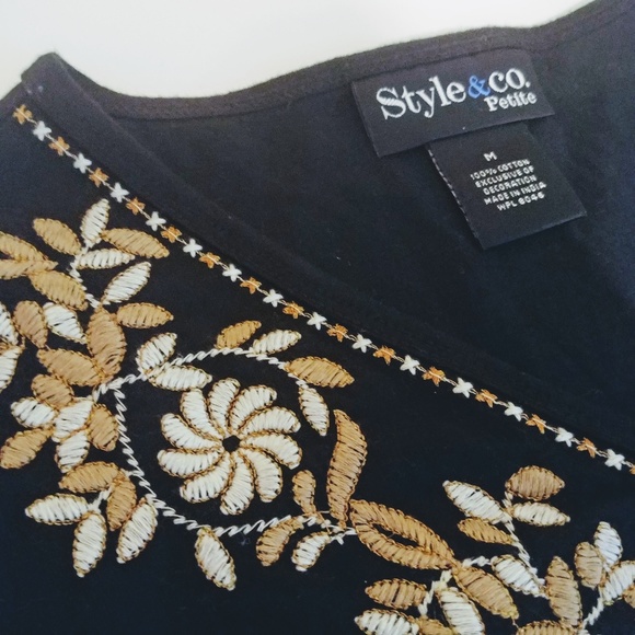 Embroidered Black Style & Co Petite Top - Picture 4 of 7